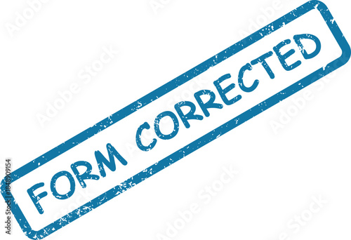A blue textured rubber stamp mark clearly shows the text FORM CORRECTED within a neat rectangular frame
