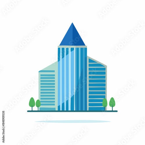 Modern office building design showcasing blue glass facade and pointed roof for real estate projects and business ventures