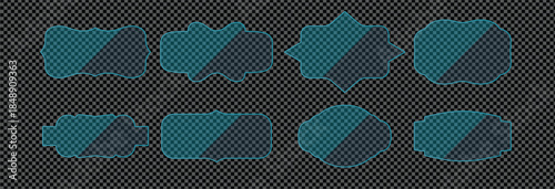 transparent glass banner with blue. Glass frames collection. 