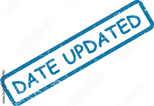 Distinct blue distressed rubber stamp featuring the clear words DATE UPDATED within a rectangular border
