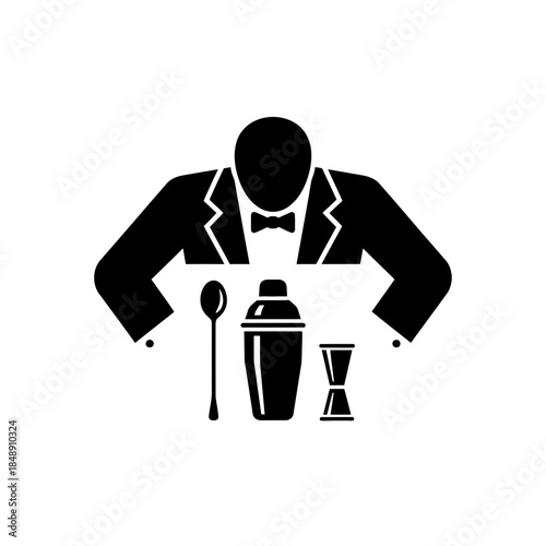 Overhead bartender with bar tools silhouette vector illustration