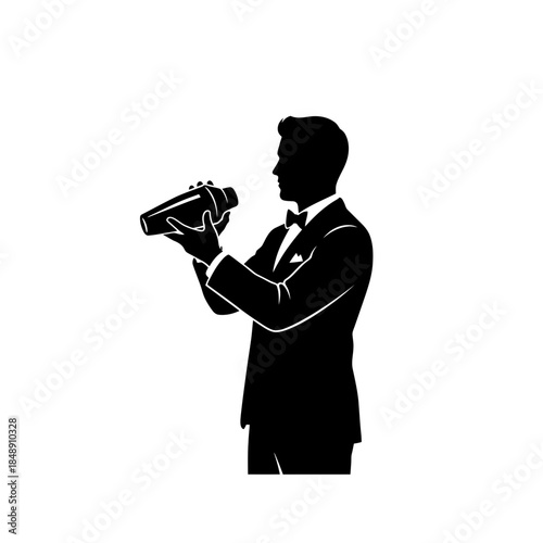 Side profile bartender shaking cocktail silhouette vector illustration