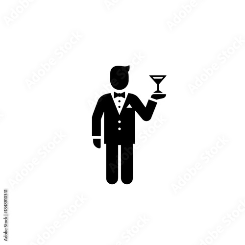Minimal iconic bartender figure silhouette vector illustration