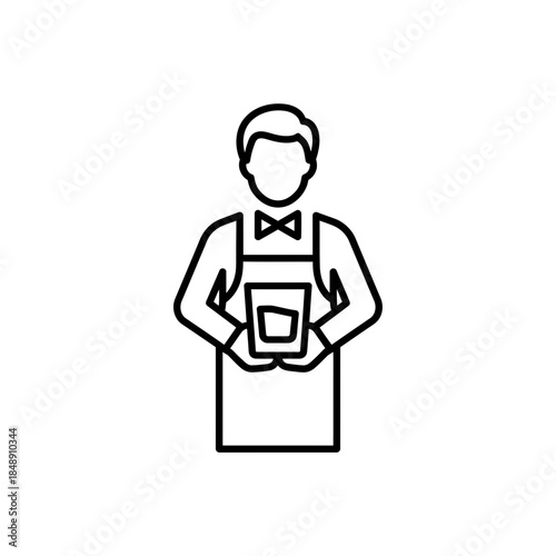 Line art bartender holding glass silhouette vector illustration