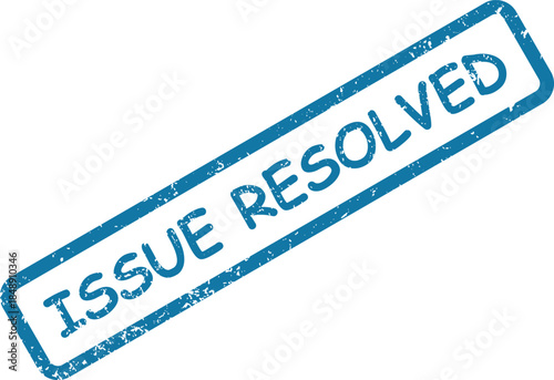 Distressed blue rubber stamp clearly displays the important message ISSUE REPORTED on a clean white surface