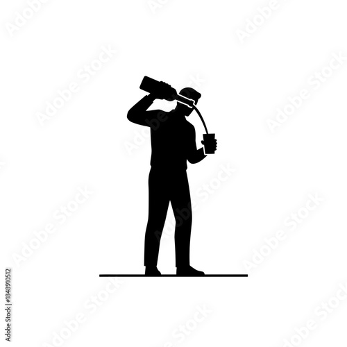 Bartender elevated bottle pour silhouette vector illustration