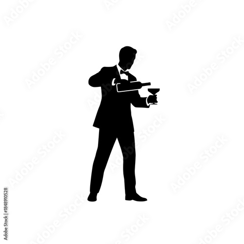 Bartender controlled pouring motion silhouette vector illustration