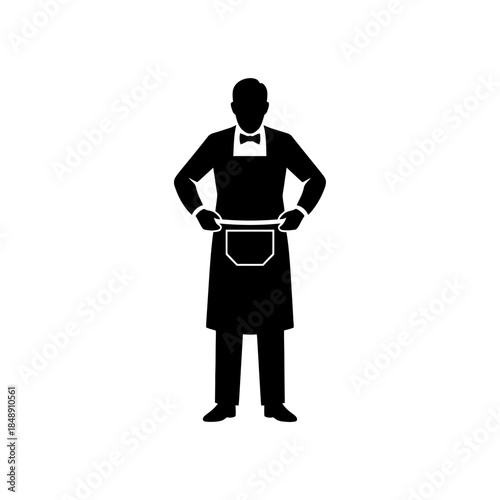 Bartender adjusting apron silhouette vector illustration