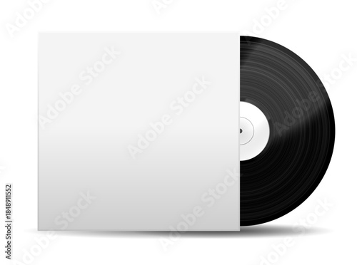 Realistic vinyl record paper plates vector design with album cover details, isolated elements on transparent background for music projects, mockups, branding, and creative layouts.
