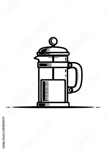 French press coffee maker sketch illustration with copy space
