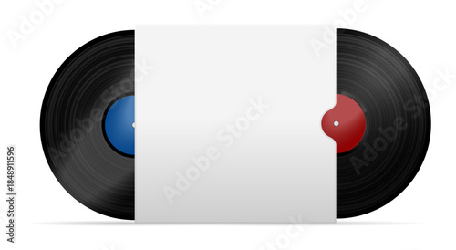Realistic vinyl record paper plates vector design with album cover details, isolated elements on transparent background for music projects, mockups, branding, and creative layouts.