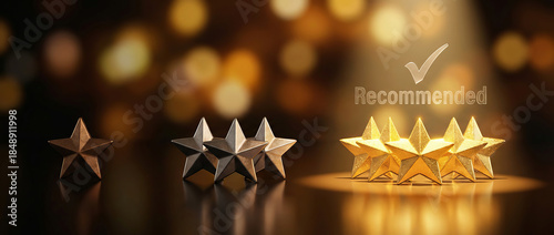 Top recommendation and customer satisfaction with four shining golden stars and 'Recommended' text, symbolizing excellent product quality.
