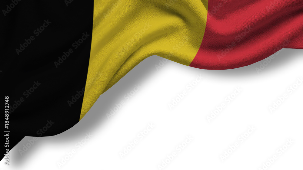 Fototapeta premium A Belgian flag shows black, yellow, and red colors in a curved display. This scene captures the spirit of a national celebration in Belgium. The vibrant colors represent the country.