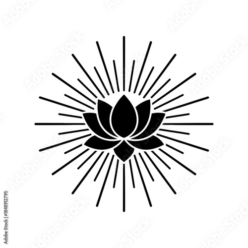 Lotus with abstract sun rays silhouette vector illustration