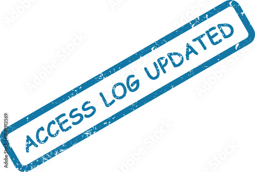 An official blue rubber stamp displaying ACCESS LOG UPDATED notification on a bright white surface