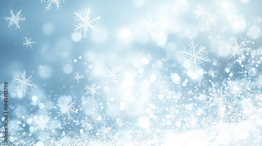 Naklejka premium Fairy tale-style background with snowflakes light blue color vector illustration flat design white space center simple white backdrop high resolution quality detail sharpness focus definition