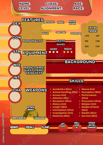 DND RPG CHARACTER SHEETS, SHEETS FOR TABLETOP ROLEPLAYING GAMES, DUNGEONS AND DRAGONS CHARACTER JOURNAL