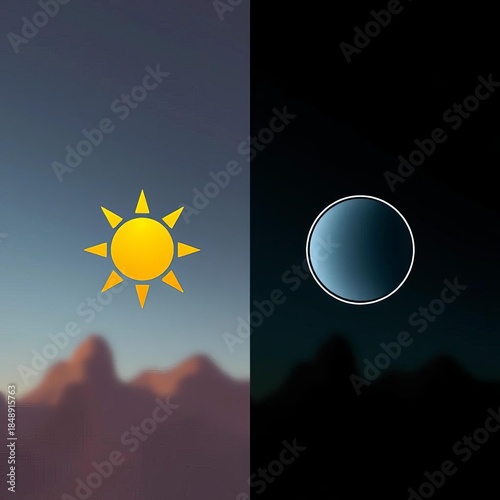 Sun and moon icons for UI toggle, on/off for dark and light mode apps,  celestial icons,  ui icon