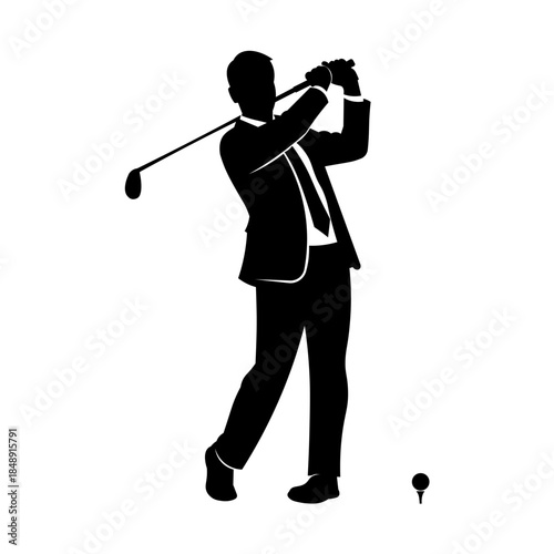 Office Worker Playing Golf Silhouette, Work Life Balance Concept.