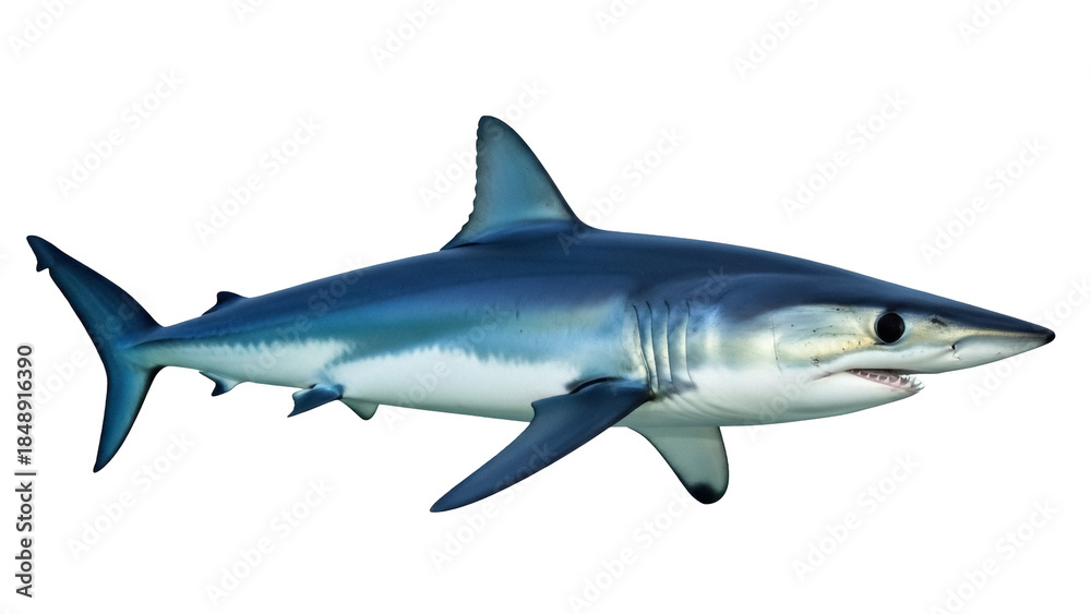 Naklejka premium Isolated shark swimming, predatory marine animal, blue ocean fish with sharp teeth, predator