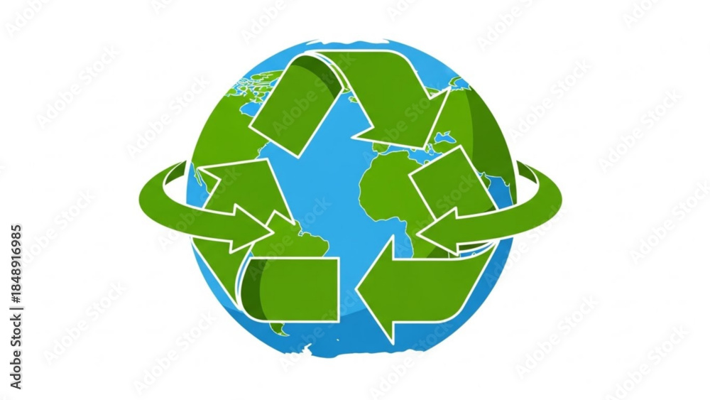 Obraz premium Eco-Friendly Symbol: A symbol of environmental responsibility and sustainability, depicting the globe encircled by the recycling arrows, representing the cycle of reducing, reusing.