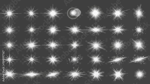 Collection of radiant stars and light flare effects