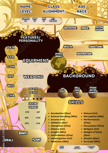 DND RPG CHARACTER SHEETS, SHEETS FOR TABLETOP ROLEPLAYING GAMES, DUNGEONS AND DRAGONS CHARACTER JOURNAL