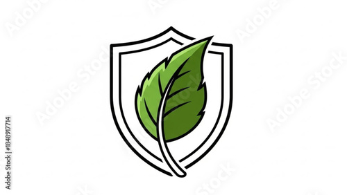 Eco-Shield: A vibrant green leaf, symbolizing nature and vitality, is nestled within a protective shield, conveying a message of environmental preservation and sustainable practices.