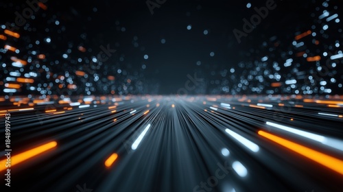 Fototapeta Naklejka Na Ścianę i Meble -  Dynamic Neon Light Streaks in Abstract Digital Space