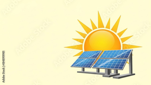 Solar Panel and Sun: Solar panels with the sun, representing sustainable energy and a greener future, a beacon of eco-friendly power.