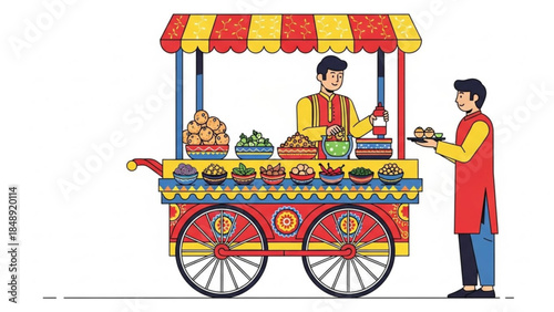 Flavors of the Street: Capturing the vibrant energy of a street food vendor, offering a tantalizing array of delicacies.