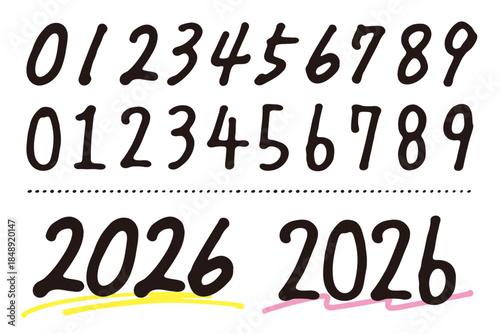 ペンで書いた0から9までの数字のひと揃い。	
