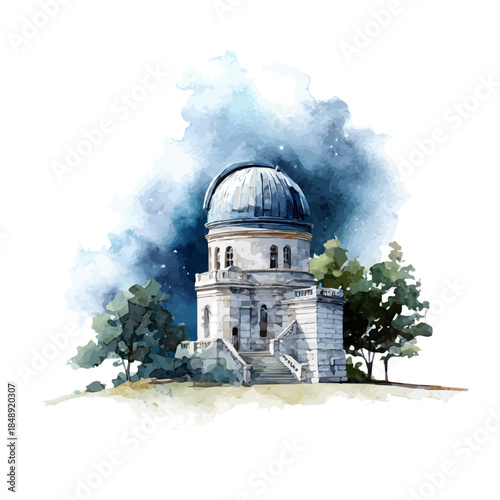 watercolor vector of Observatory, isolated on a white background.