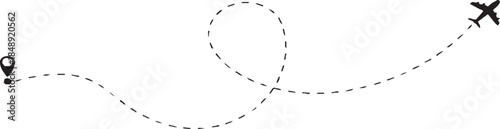 Airplane dotted route line path vector travel icon,