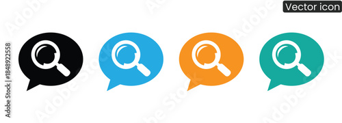 Vibrant search icons in speech bubbles for modern website design and user interface