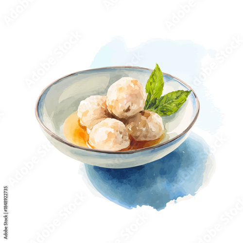 Bakso, watercolor vector, isolated on a white background.