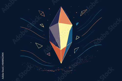 Abstract Geometric Crystal Gemstone on Dark Blue Background
