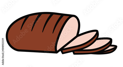 Sliced Ham or Roast Meat Cartoon Illustration