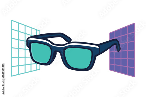 VR Headset with Digital Grid Background