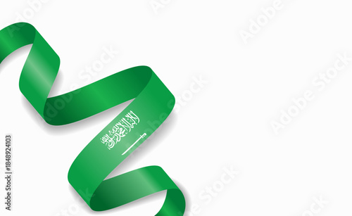 Saudi Arabian flag stylized wavy ribbon, symbolizing national pride, celebration, or cultural identity. Vector illustration.