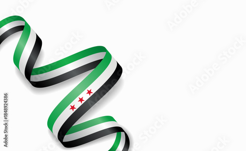 Syrian flag stylized wavy ribbon, symbolizing national pride, celebration, or cultural identity. Vector illustration.