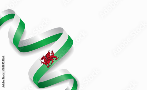 Welsh flag stylized wavy ribbon, symbolizing national pride, celebration, or cultural identity. Vector illustration.