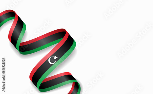 Libyan flag stylized wavy ribbon, symbolizing national pride, celebration, or cultural identity. Vector illustration.