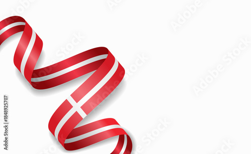 Danish flag stylized wavy ribbon, symbolizing national pride, celebration, or cultural identity. Vector illustration.