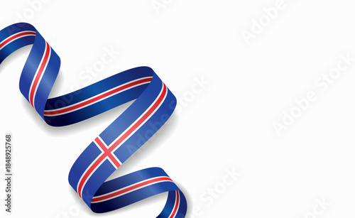 Icelandic flag stylized wavy ribbon, symbolizing national pride, celebration, or cultural identity. Vector illustration.
