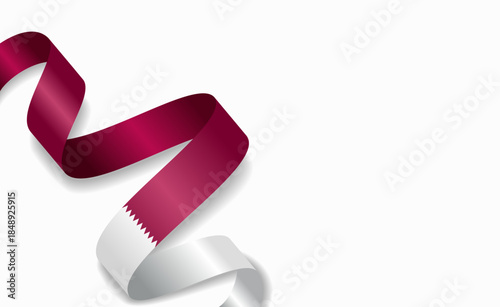 Qatari flag stylized wavy ribbon, symbolizing national pride, celebration, or cultural identity. Vector illustration.