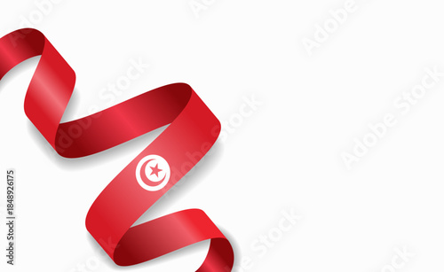 Tunisian flag stylized wavy ribbon, symbolizing national pride, celebration, or cultural identity. Vector illustration.