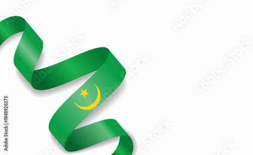 Mauritanian flag stylized wavy ribbon, symbolizing national pride, celebration, or cultural identity. Vector illustration.