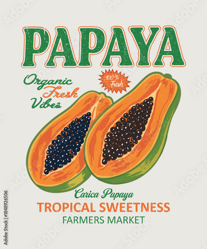 Sweet Papaya artwork. sweet and tasty. Summer tropical vibes art. Carica papaya fruit print. Nature fruit club print design. Watercolor fruit t shirt design.