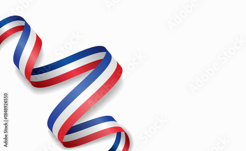 French flag stylized wavy ribbon, symbolizing national pride, celebration, or cultural identity. Vector illustration.